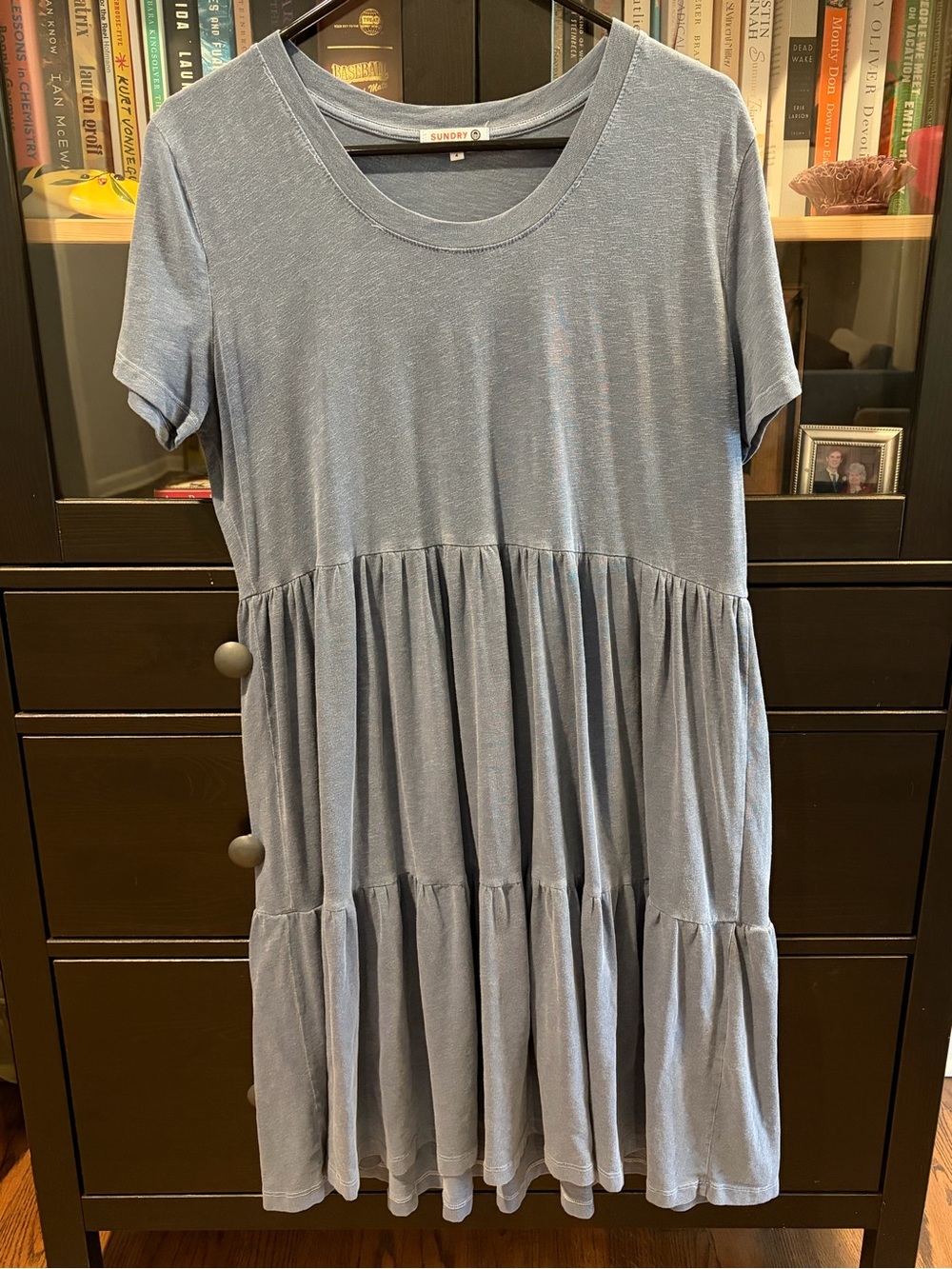Sundry Dusty Blue Tiered Tee Dress